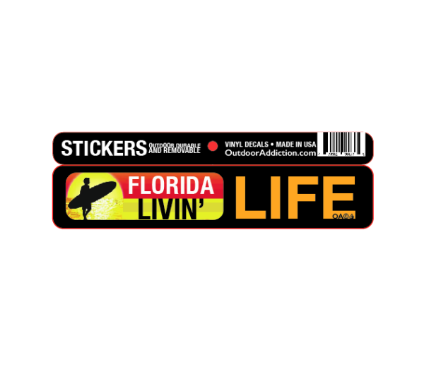 Florida life - license plate 1 x 5 inches mini bumper sticker Make a statement with these great designs sized perfectly for items like computers, cell phones or bigger items like your car! Dimensions: 1" x 5 inch -Printed vinyl -Outdoor durable and ultra removable -Waterproof